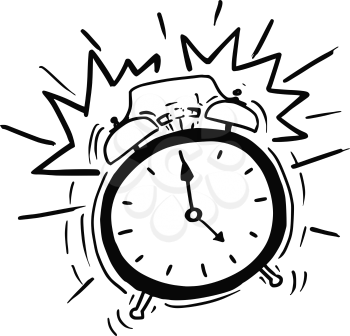 Cartoon vector illustration of classic alarm clock ringing in 5am  in the morning