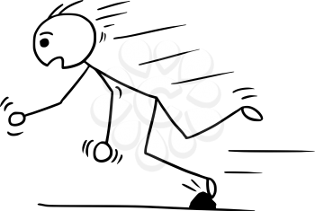 Cartoon vector stickman man falling stumble trip over stone