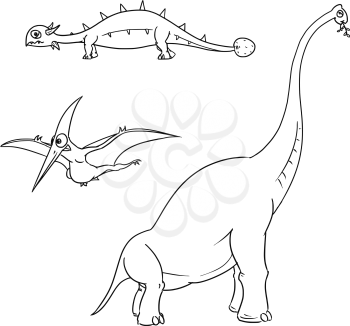  Vector Cartoon Set 01 of ancient dinosaur monster - ankylosaurus, brachiosaurus, pterodactylus