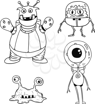  Vector Cartoon Set 02 of friendly alien astronauts