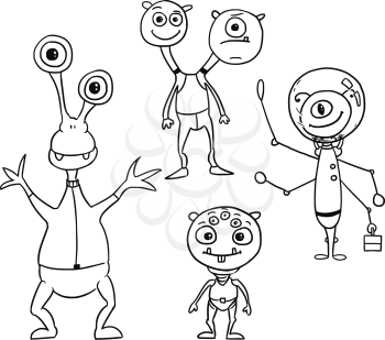  Vector Cartoon Set 04 of friendly alien astronauts