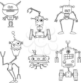 Set01 of cartoon vector doodle robots