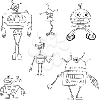 Set02 of cartoon vector doodle robots