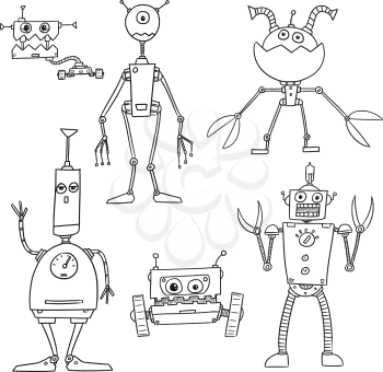 Set04 of cartoon vector doodle robots