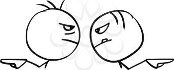 Cartoon vector of two angry man pointing their hands in opposite different directions