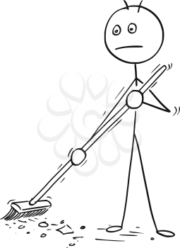 Cartoon vector of man using broom to sweep the floor.