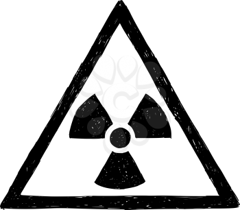 Vector doodle hand drawing illustration of nuclear radiation symbol.