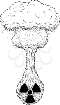 Vector doodle hand drawing illustration of nuclear radiation explosion coming from the symbol.