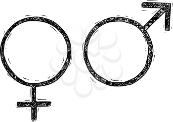 Hand drawing male and female symbols vector illustration.