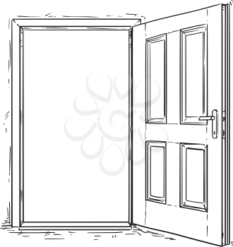 Vector cartoon of open elegant wooden door