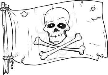 Vector cartoon of pirate flag with human skull and bones crossed