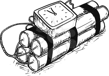 Vector cartoon of retro time bomb with analog alarm clock as timer