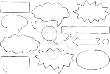 Set of vector doodle hand drawing of text speech bubbles.