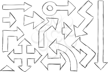 Set of vector doodle hand drawing arrows.