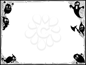 Hand drawing cartoon Halloween frame with cute ghost silhouettes illustrations.