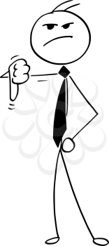 Cartoon illustration of angry stick man businessman, manager,clerk or politician posing with thumbs down gesture