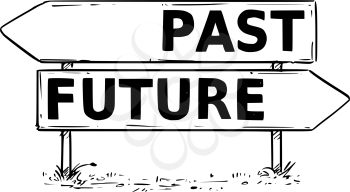 Vector drawing of past or future business decision traffic arrow sign.