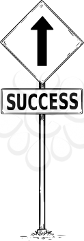 Vector drawing of one way arrow traffic sign with success business text board.