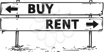 Vector drawing of buy or rent road block arrow sign.