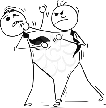 Cartoon stick man illustration of two business men fighting boxing punching each other.