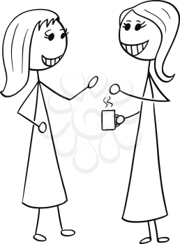 Cartoon stick man illustration of two women pair business people talking or chatting.