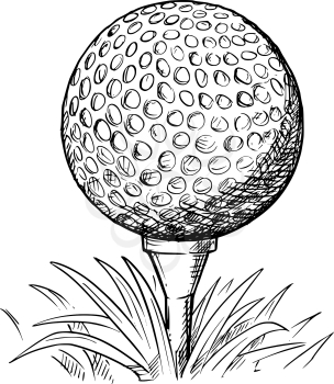Vector hand drawing drawn illustration of golf ball on tee and grass.