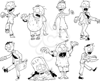 Set of cute hand drawing illustration of halloween zombie designs.