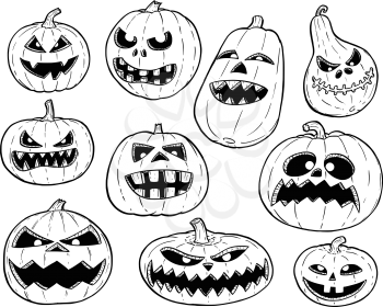 Set of cute hand drawing illustration of halloween pumpkin designs.