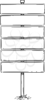 Vector drawing of six empty blank sign boards