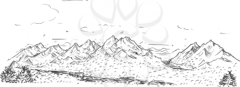 Vector cartoon sketchy drawing of mountain rocky landscape