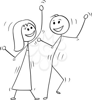 Cartoon drawing illustration of couple dancing pop disco.