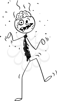 Cartoon stick man drawing conceptual illustration of funny Halloween zombie or walking dead businessman.