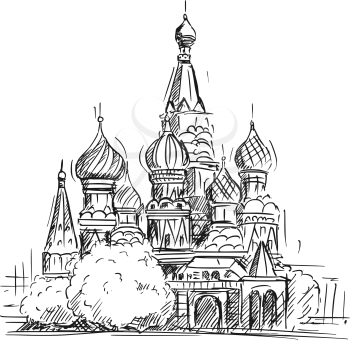 Cartoon sketch drawing illustration of Saint Basil's Cathedral in Moscow, Russia.