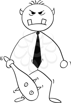 Cartoon stick man drawing conceptual illustration of rude ogre businessman. Concept of roughness and cruelty in business.