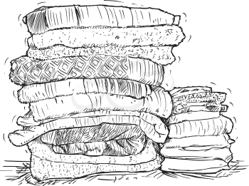 Vector artistic pen and ink hand drawing illustration of stack of towels.