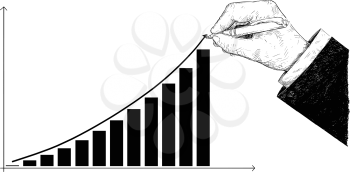 Cartoon conceptual illustration of hand drawing histogram financial chart, graph or diagram. Business concept of growth, profit or success.