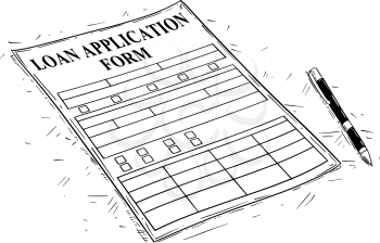 Vector artistic pen and ink drawing illustration of Loan Application form.
