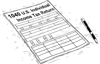 Vector artistic pen and ink drawing illustration of 1040 Income Tax Return Form.