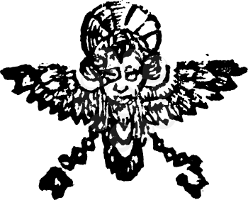 Antique vector drawing or engraving of classic grunge vintage floral decorative design of Christian angel.From book Die Betrubte Und noch ihrem Beliebten Geussende Turteltaube, printed in Prague, Austrian Empire, 1716.