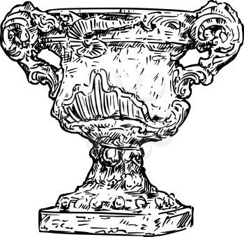 Vector drawing of old ornamental antique garden goblet or vase made from stone.