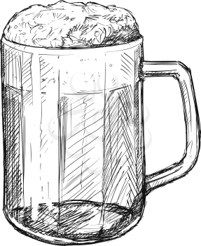 ector artistic pen and ink sketch drawing illustration of beer mug or half-liter.
