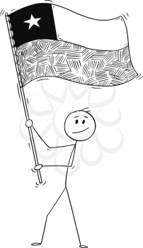 Cartoon drawing conceptual illustration of man waving the flag of Republic of Chile.