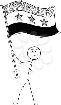 Cartoon drawing conceptual illustration of man waving the flag of Syrian Arab Republic or Syria.