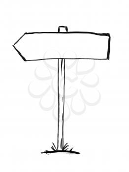 Black brush and ink artistic rough hand drawing of arrow decision sign post. Text can be added.