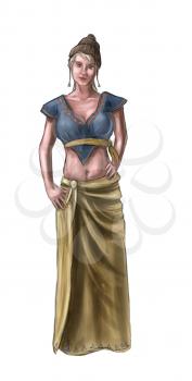 Concept art digital painting or illustration of fantasy beautiful young village woman or countrywoman or villager.