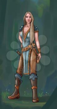 Concept art digital painting or illustration of fantasy beautiful young blonde woman warrior.