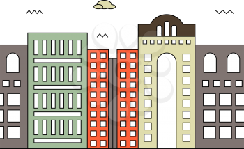 Modern street scenery in flat design style. Residential or office district