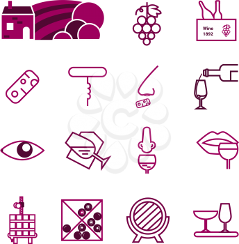 Wine vinous icons collection. Modern outline style. Can be used for wine shop, wine company and club, for typographic purpose