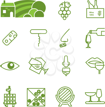 Wine green icons collection. Modern outline style. Can be used for wine shop, wine company and club, for typographic purpose