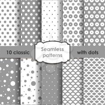 Set of classic grey seamless patterns with dots. EPS10